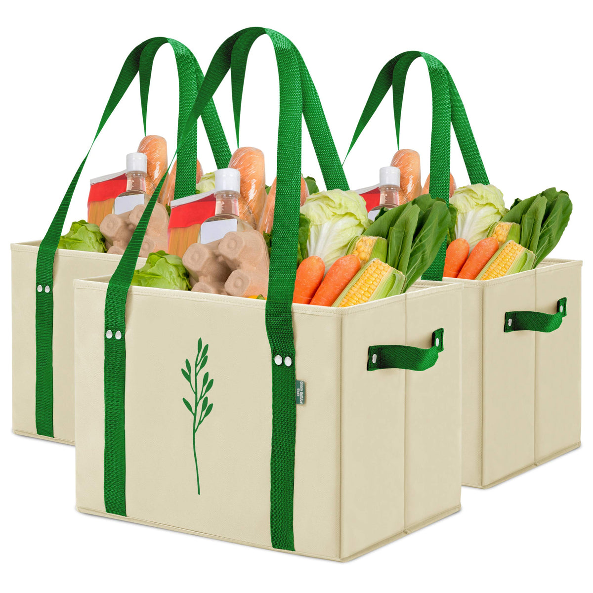 Green Bulldog Bags heavy-duty-65lbs capacity for groceries.