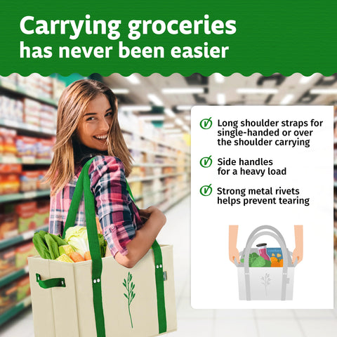 Green Bulldog Bags long handles provide comfortable shoulder carrying.