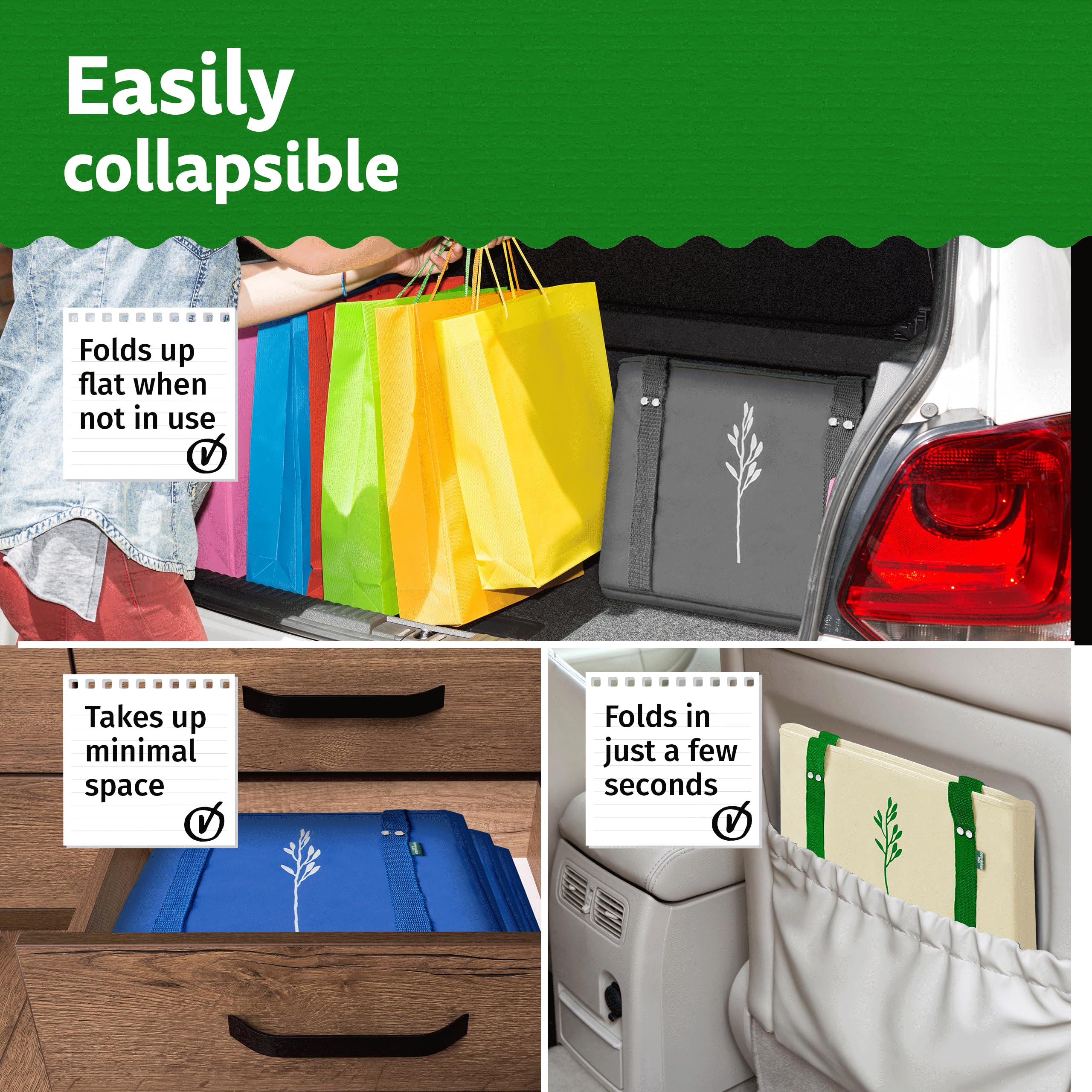 Green Bulldog Bags ideal for grocery, mall, and picnic shopping.