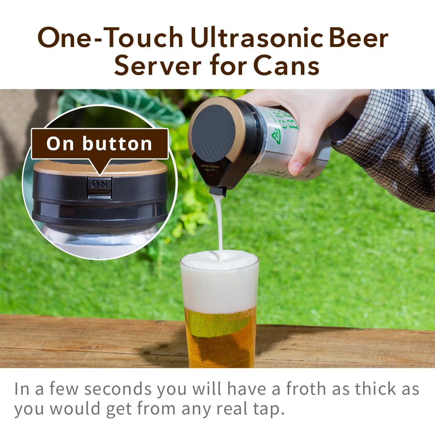 GREEN HOUSE dispenser pours beer into a glass with rich, creamy head
