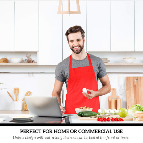 Green Lifestyle commercial red apron in a busy kitchen setting.