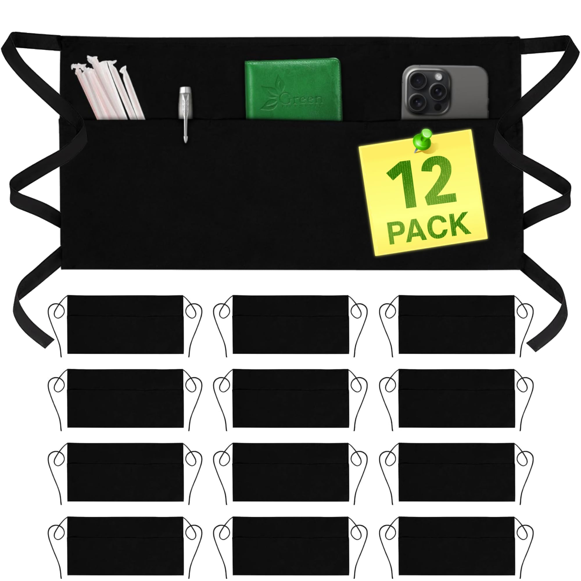 GREEN LIFESTYLE Server Apron with 3 Pockets, front view, ideal for busy servers.