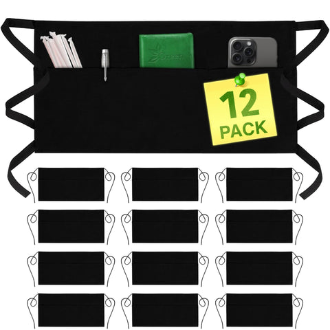GREEN LIFESTYLE Server Apron with 3 Pockets, front view, ideal for busy servers.
