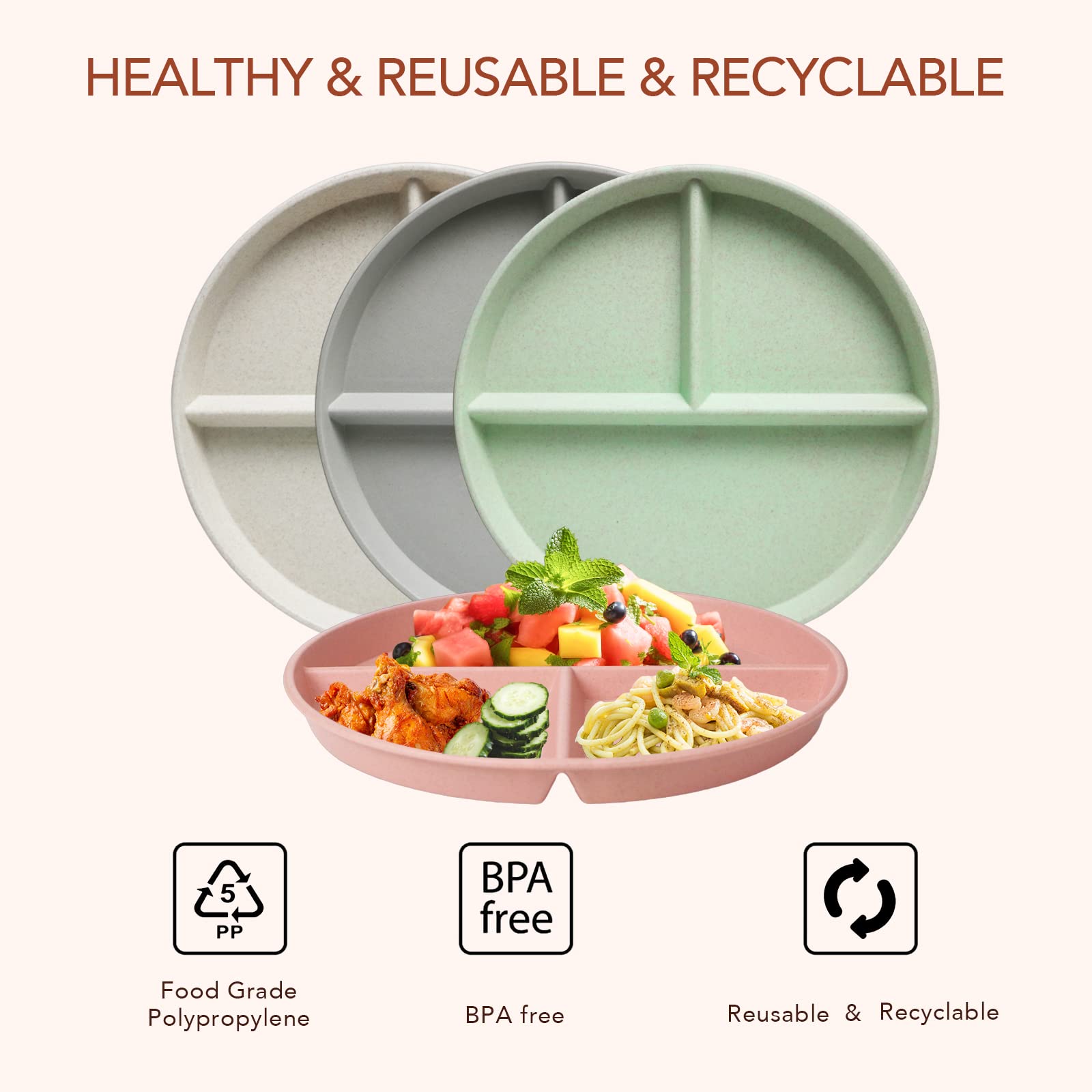 greenandlife 10 inch grey divided plate for convenient meal prep and cleanup