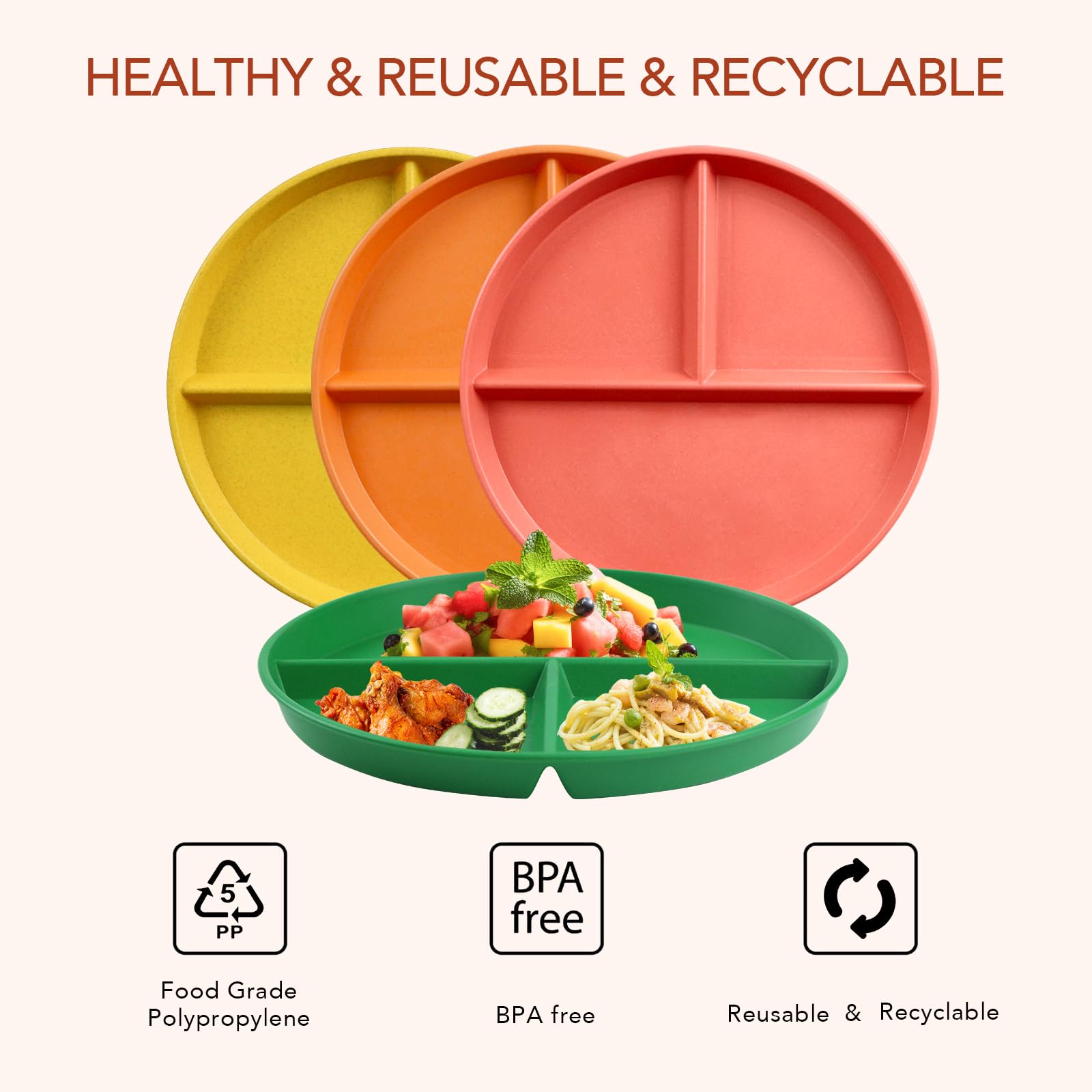 Greenandlife 9-inch divided plate in Green, lightweight and easy to carry.