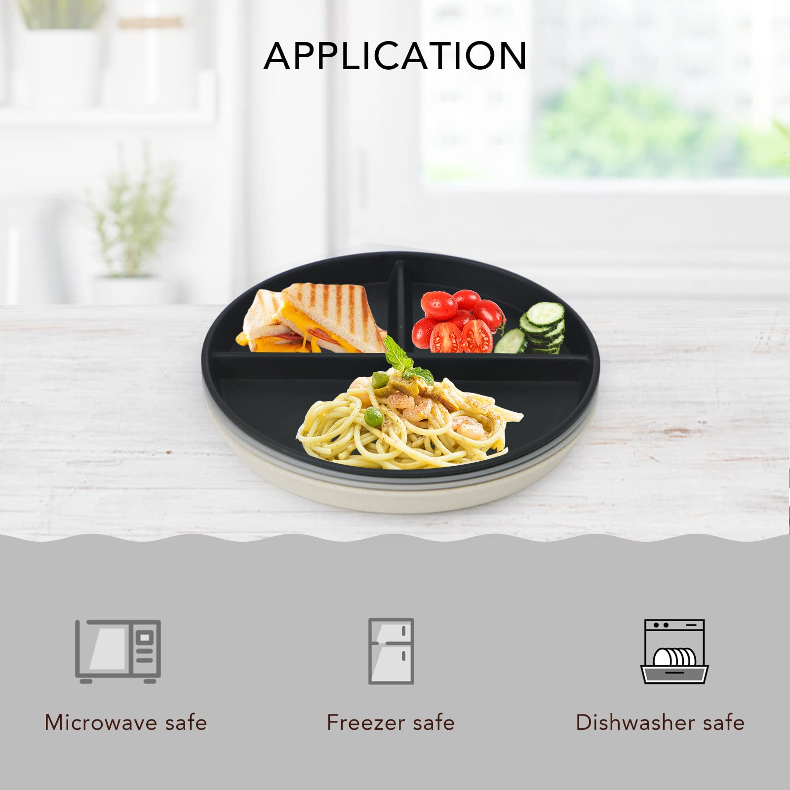 Greenandlife 9-inch divided plate in light grey highlighting its compartments for portion control