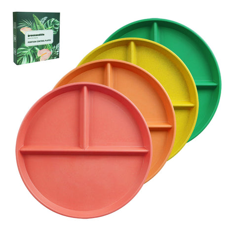 Greenandlife 9-inch divided plate in Tangerine color, ideal for color-coded, portioned meals.