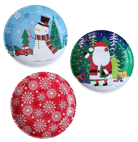 Greenbrier Holiday Serving Trays shown as festive 10-inch round tin for gifting cookies and serving hors d'oeuvres