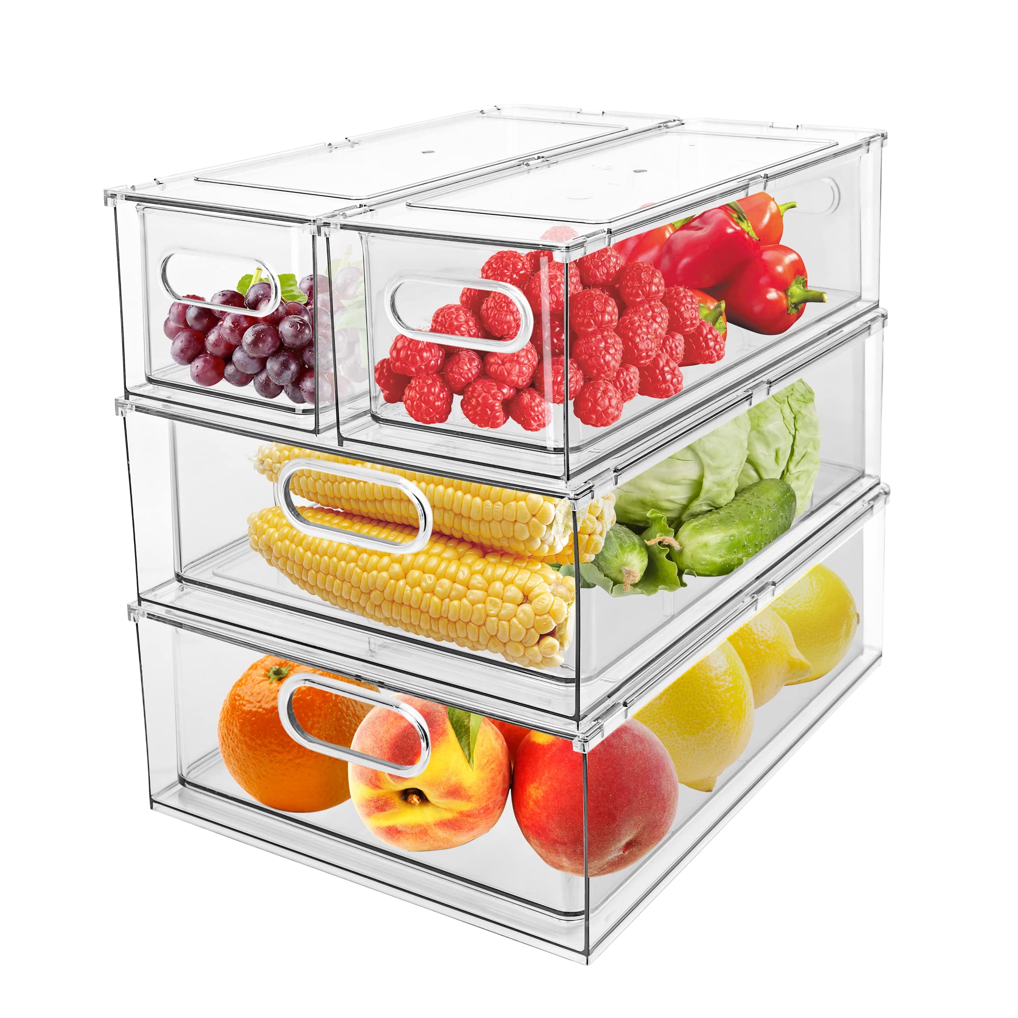 Greenby 4-pack fridge drawer set keeps vegetables organized and easy to reach.