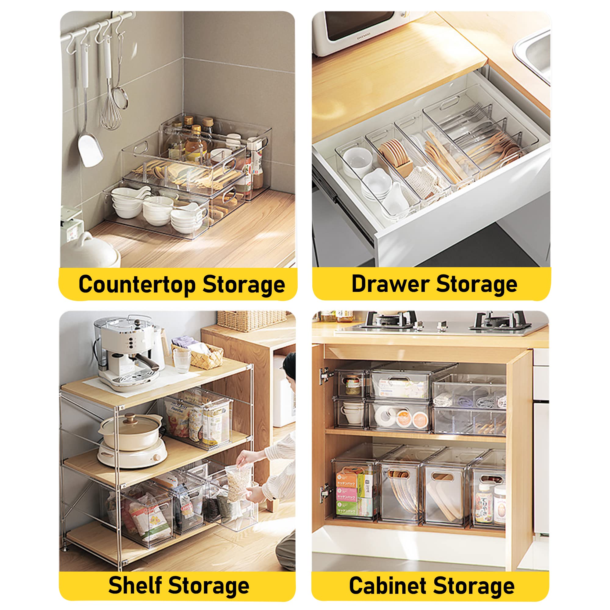 Greenby clear organizers maximize space in refrigerator shelves.