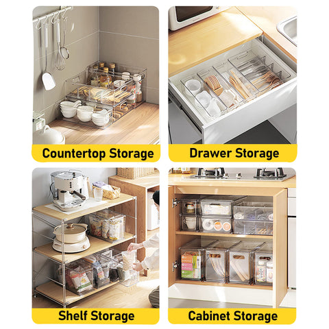 Greenby clear organizers maximize space in refrigerator shelves.