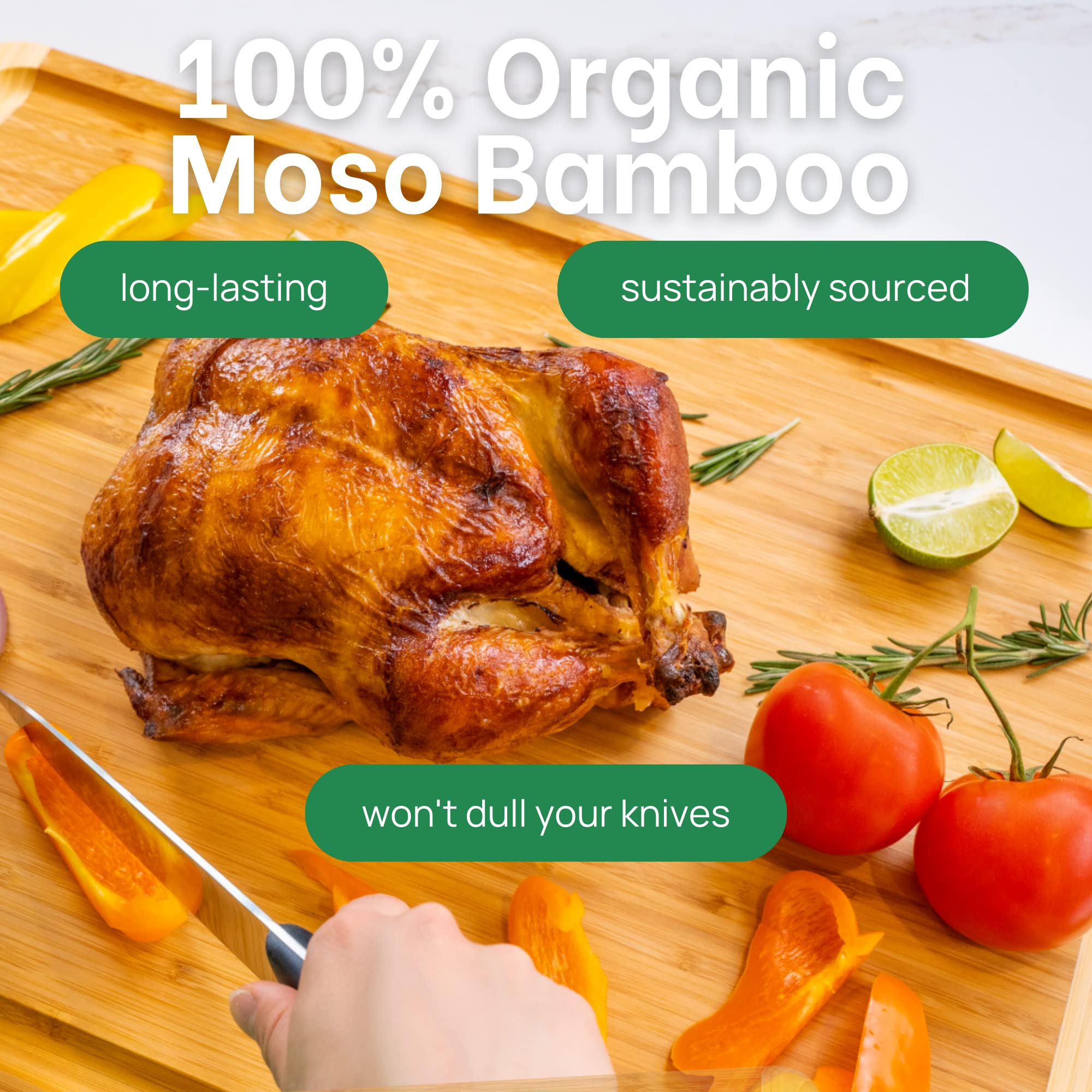 Greener Chef 24-inch bamboo cutting board two-tone surface for stylish chopping