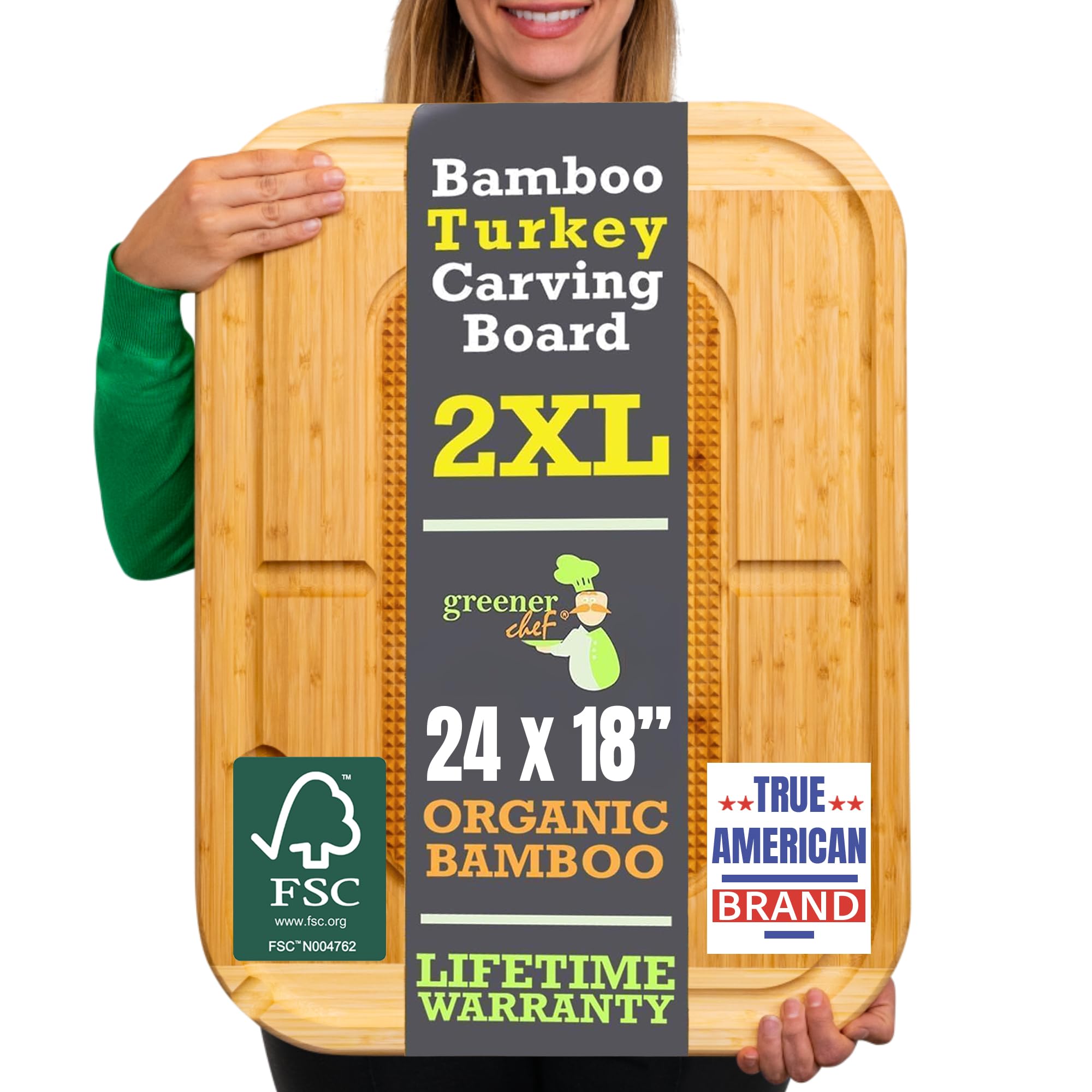 Greener Chef 24in bamboo carving board provides a large, stable surface for turkey and roasts