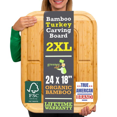 Greener Chef 24in bamboo carving board provides a large, stable surface for turkey and roasts