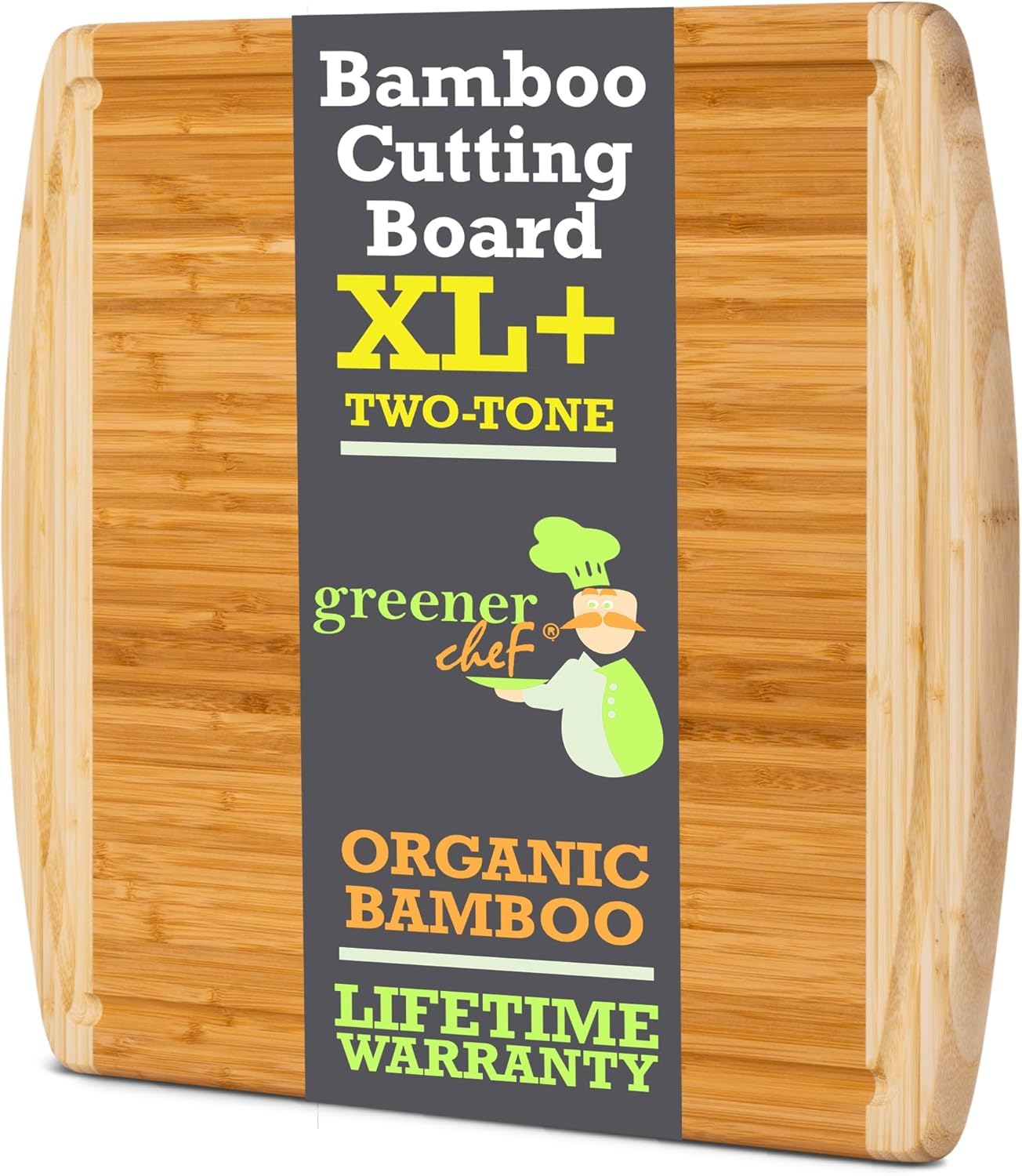 Greener Chef bamboo cutting board being wiped clean after use