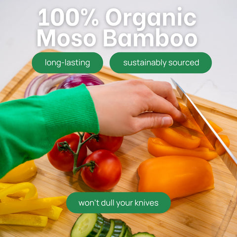 Greener Chef bamboo board used for meat prep with precise slices.