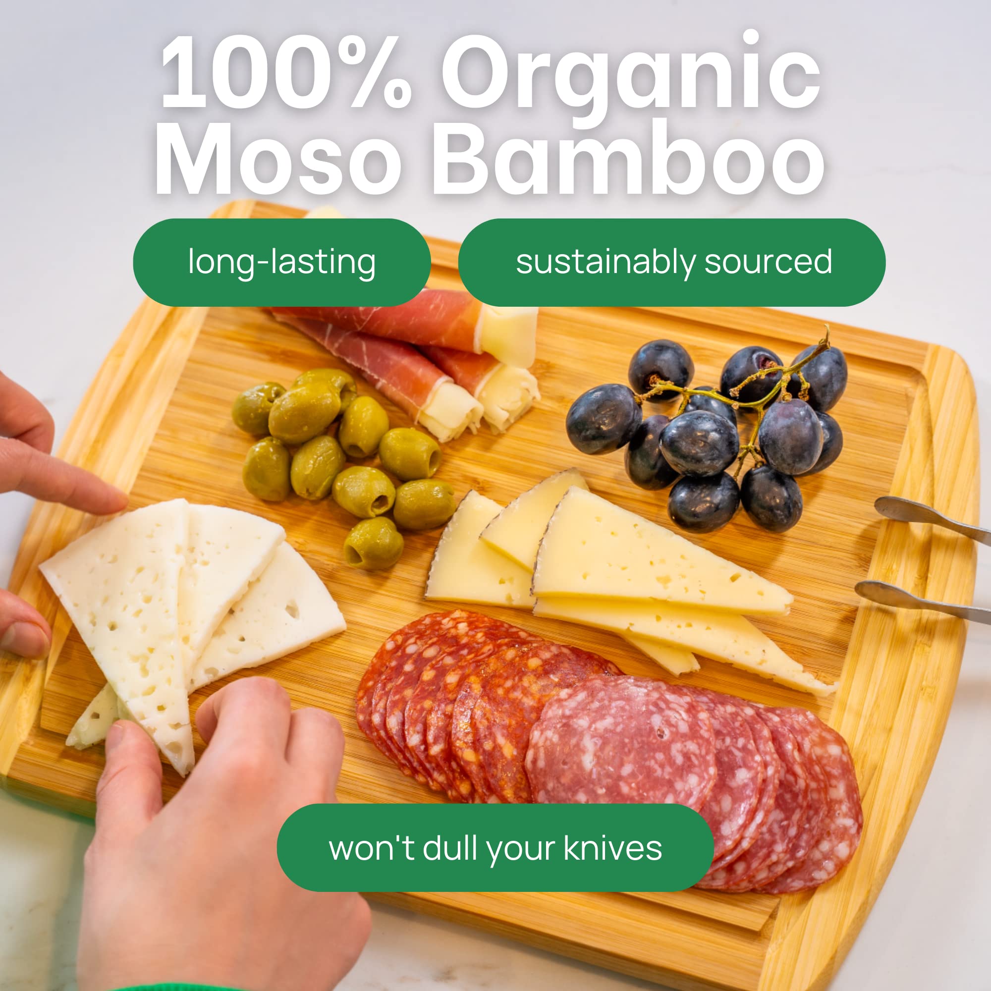 Greener Chef bamboo board with two-tone finish highlighting grain and durability for meals