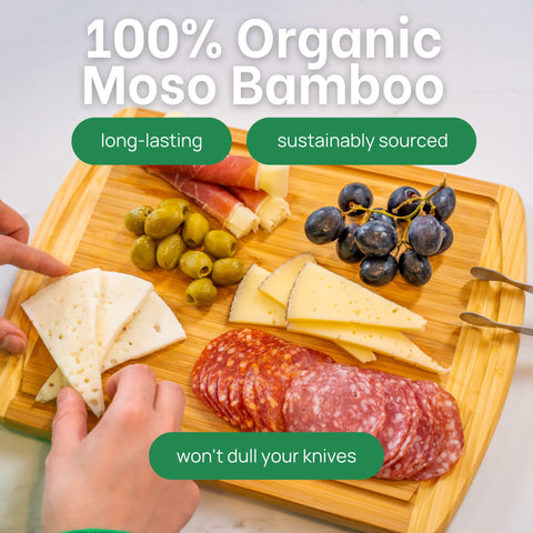 Greener Chef bamboo board with two-tone finish highlighting grain and durability for meals