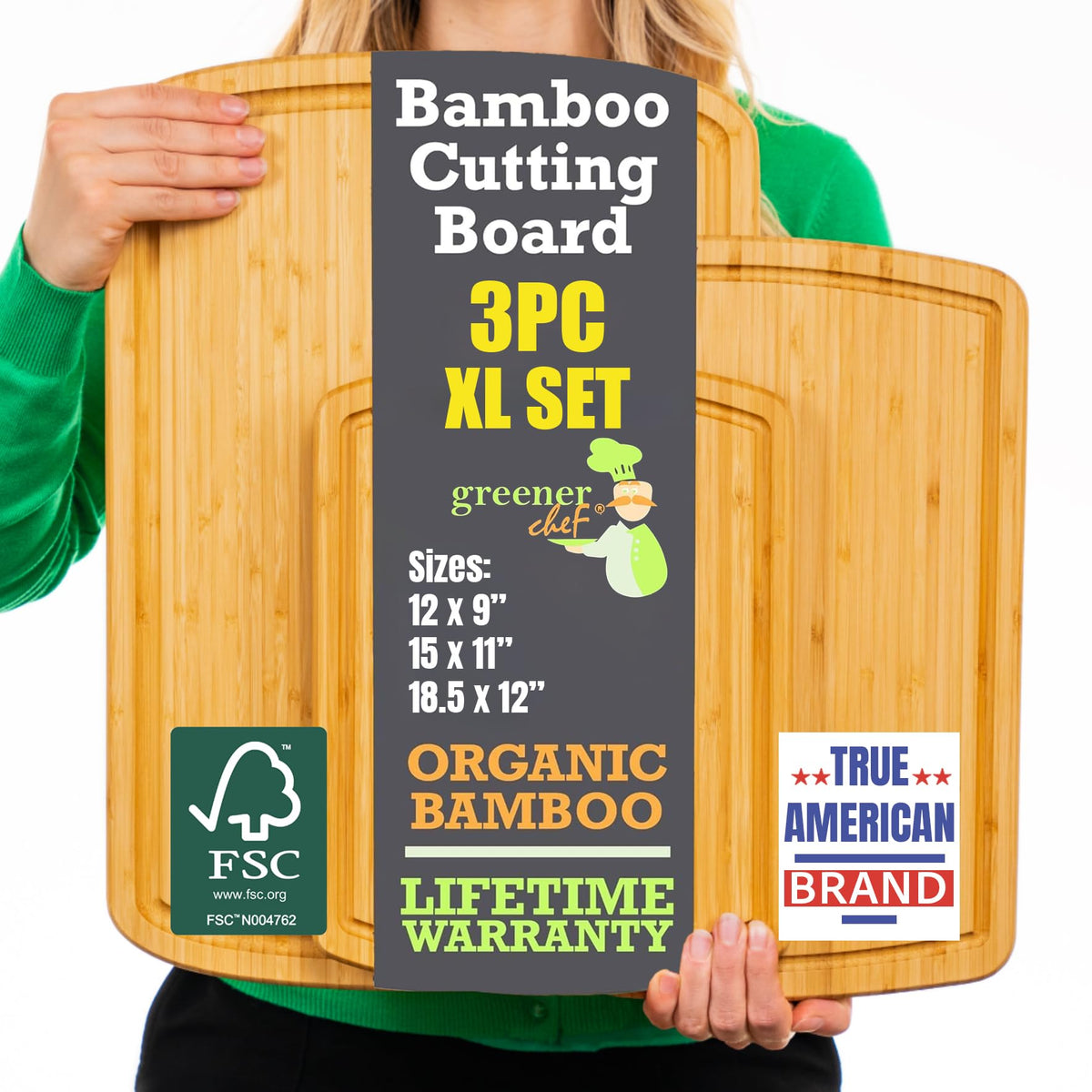 Greener Chef XL cutting board with a large surface for family meal prep.