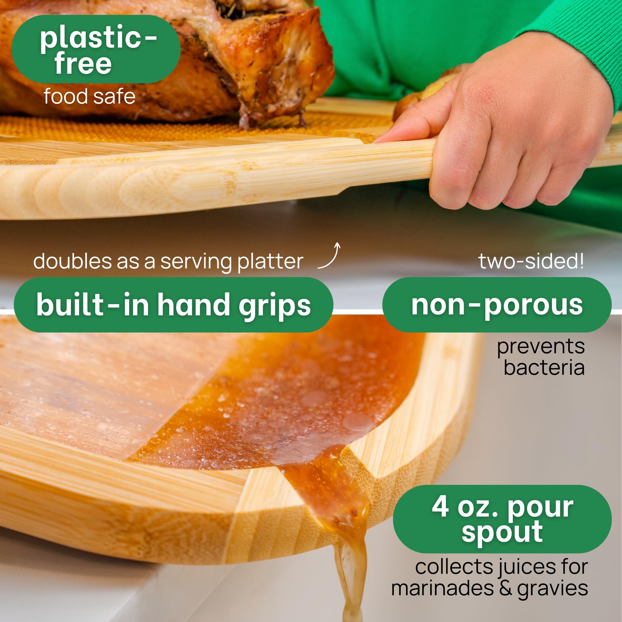 Greener Chef built-in meat resting rack keeps carved slices neat.