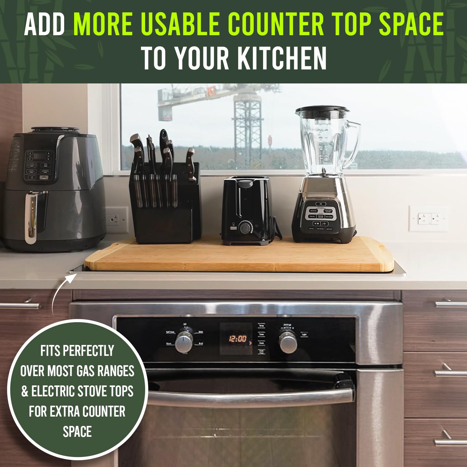 Greener Chef stovetop cover surface helps reclaim counter space during cooking