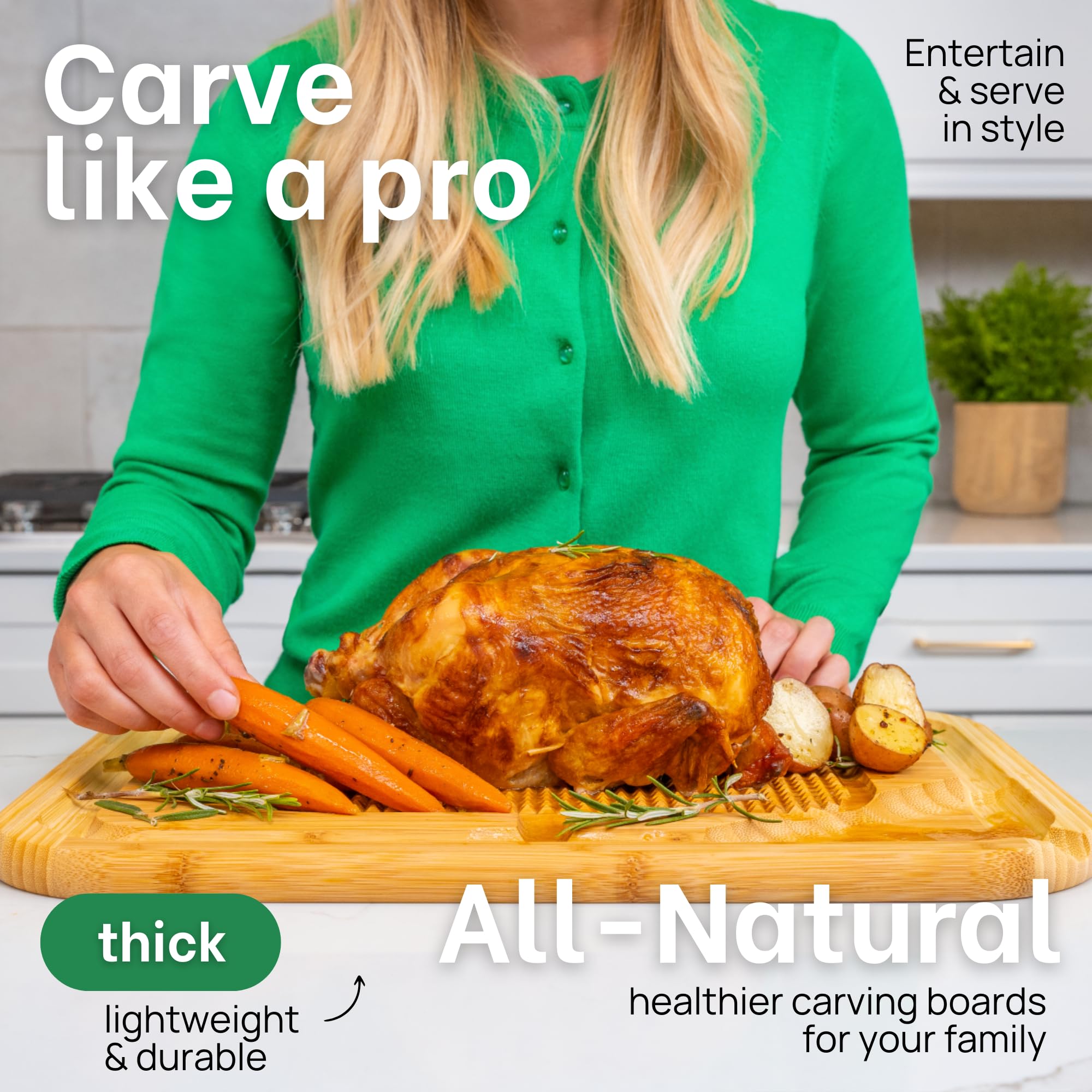 Greener Chef turkey serving platter doubles as a juice catcher.