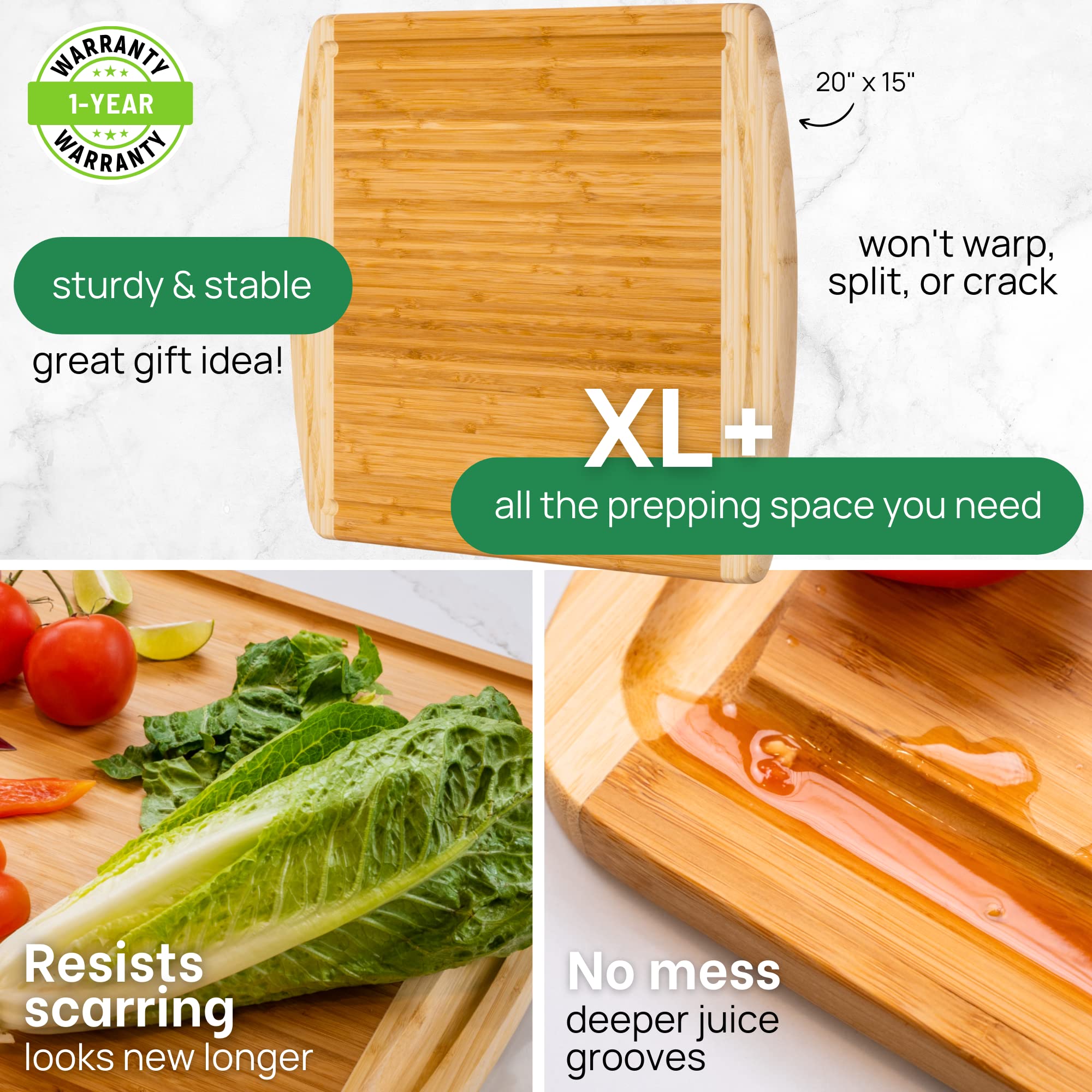 Greener Chef XL bamboo cutting board in use for carving meat