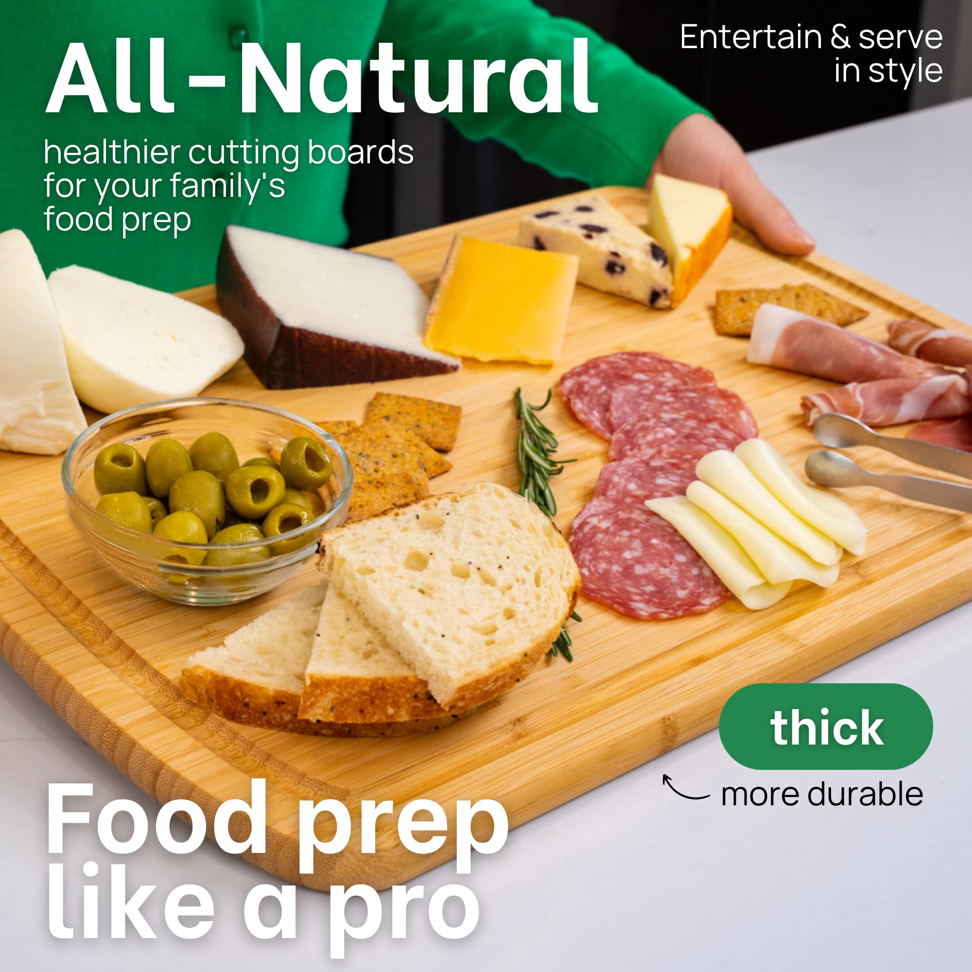 Greener Chef XL board with deep juice groove catching drips