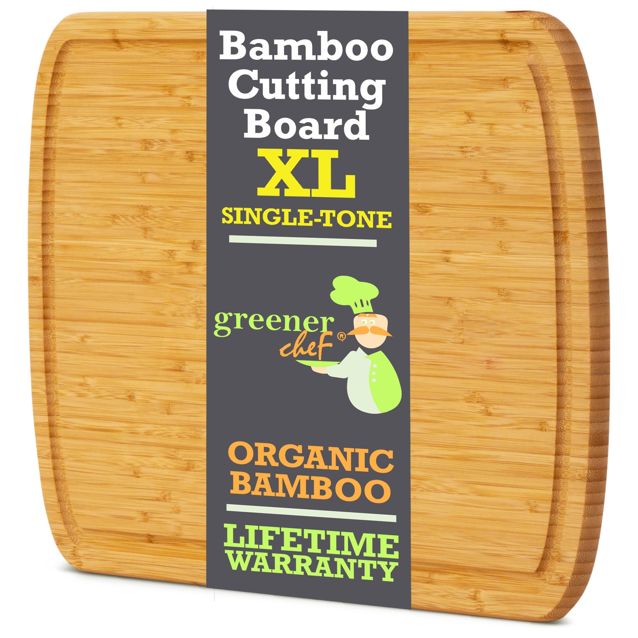Gift-ready packaging of Greener Chef XL bamboo cutting board