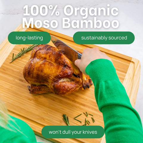 Greener Chef XL bamboo cutting board with deep juice groove for easy cleanup