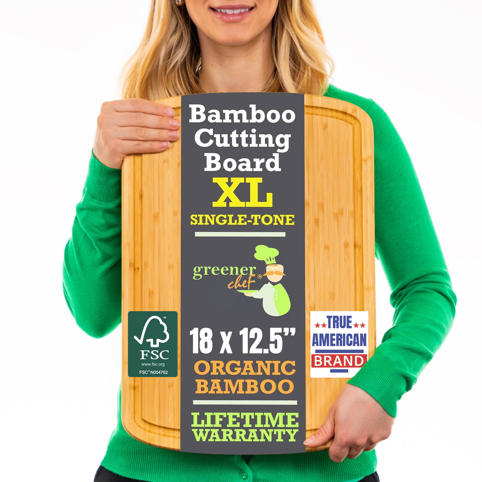 Greener Chef XL bamboo cutting board top view for spacious prep surface