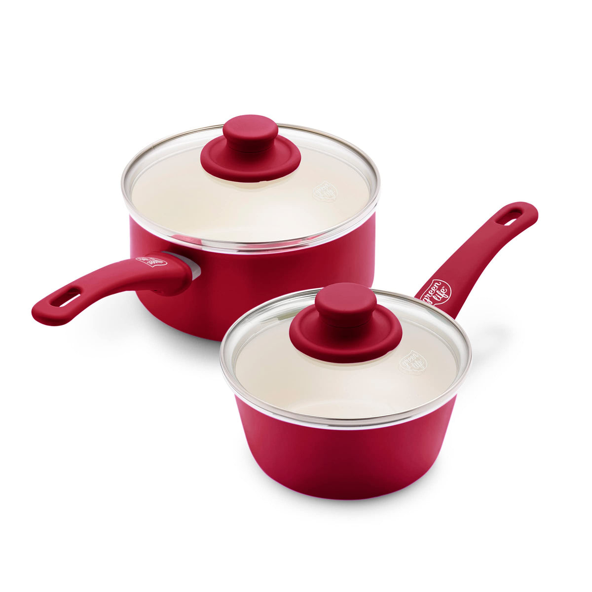 GreenLife Soft Grip 1QT saucepan with nonstick interior for easy food release.