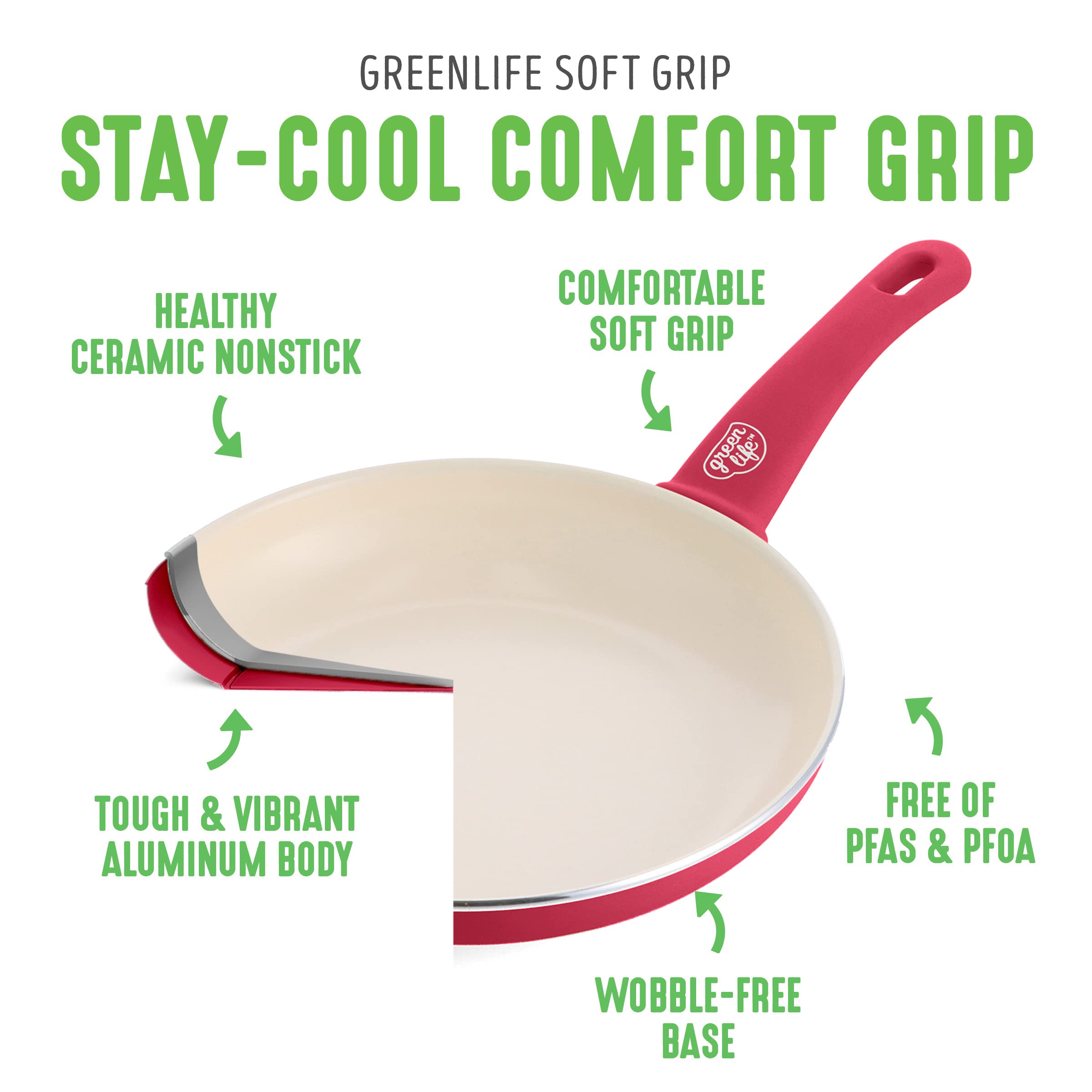 GreenLife stay-cool handles stay comfortable while simmering and stirring.