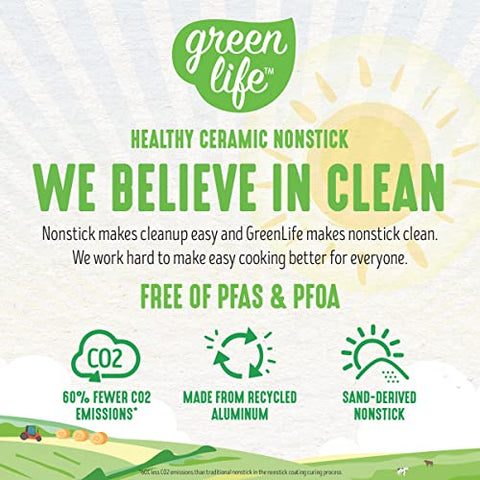 GreenLife wobble-free base provides even heating across pots and pans.