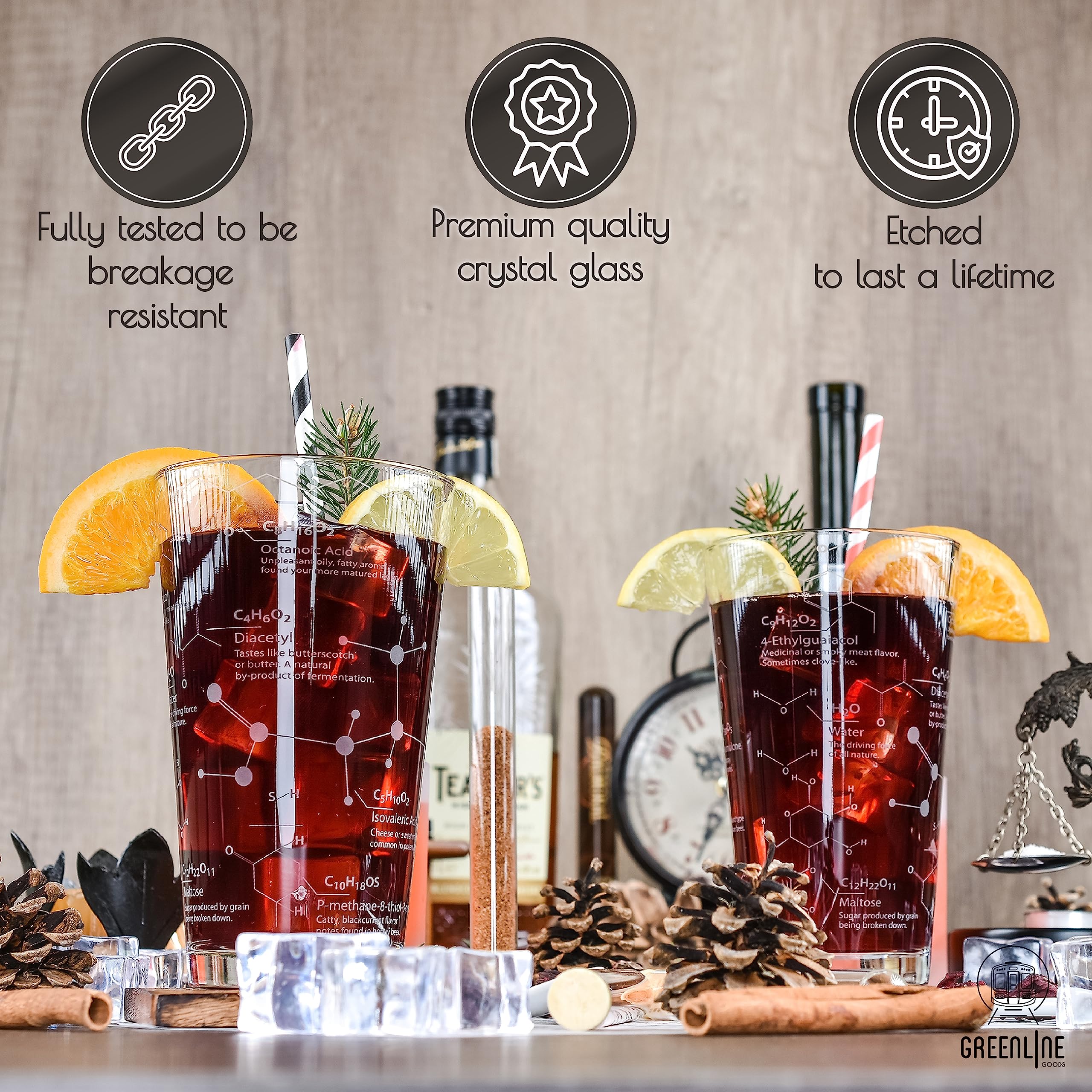 Greenline Goods heavy-base pint glass provides stability during pours