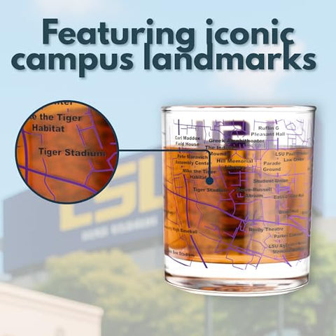 Greenline Goods LSU Tigers 10 oz heavy-base glass suitable for bourbon