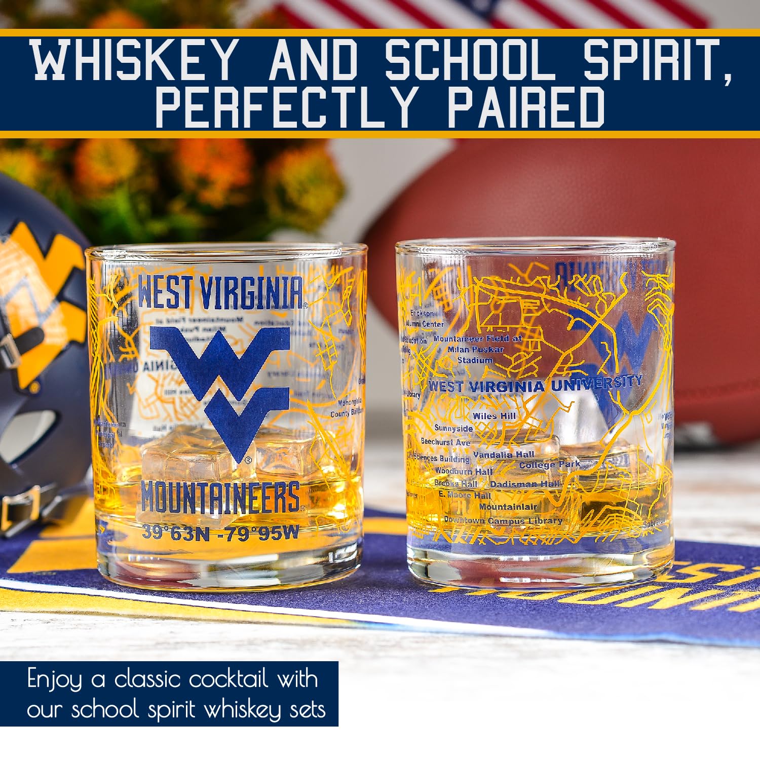 Mountaineers glass showing campus map wrap perfect for nostalgia.