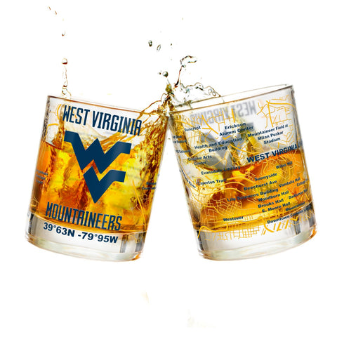 Greenline Goods Mountaineers glass with full-color logo for WVU fans.