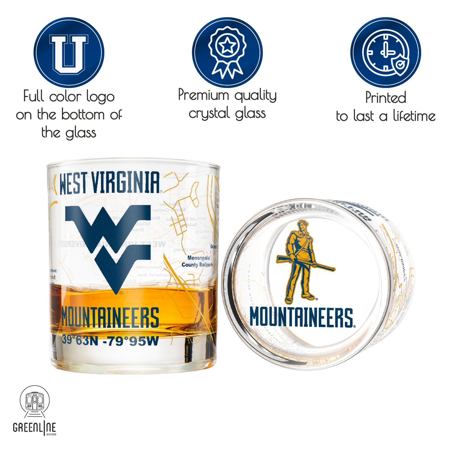 Two-pack Mountaineers glasses in gift box ready for gifting.