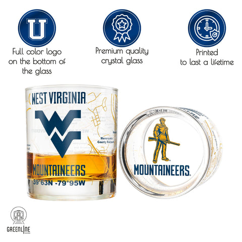 Two-pack Mountaineers glasses in gift box ready for gifting.