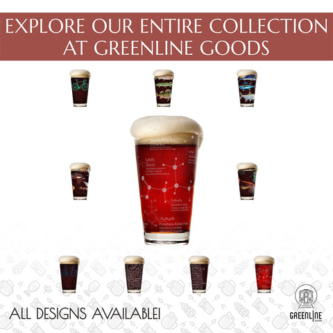 Greenline Goods science-themed beer glass suited for IPA, Pilsner, or Belgian Wheat