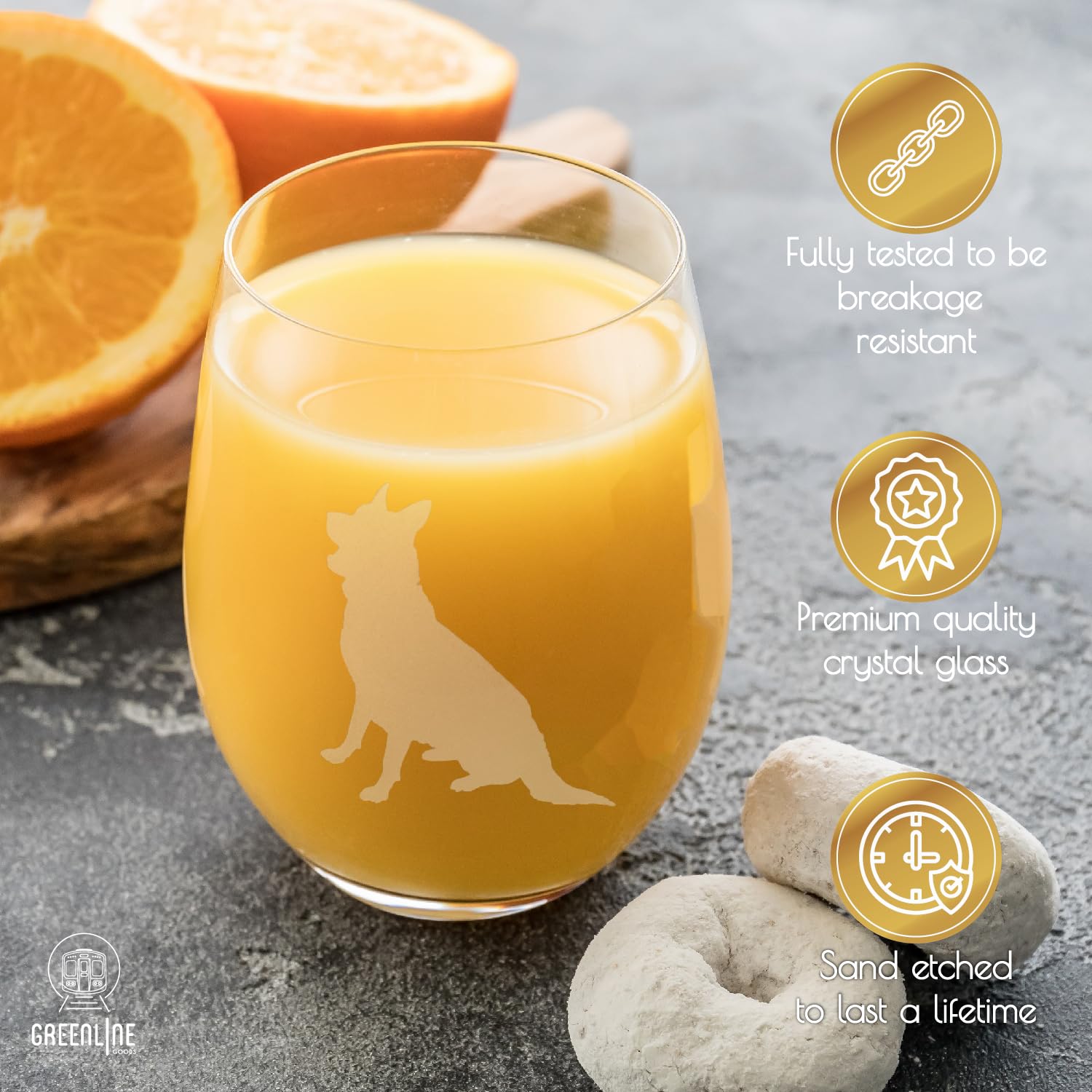 Greenline Goods two-glass set for dog lovers featuring breed silhouettes