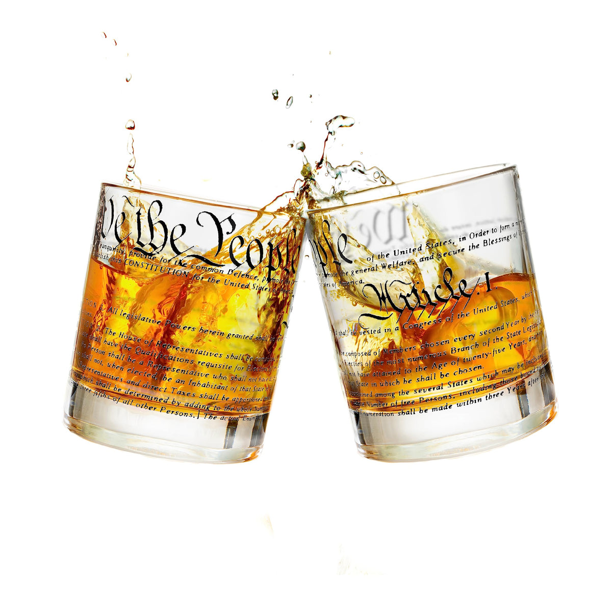Greenline Goods We The People constitution glasses set viewed frontally for elegant patriotic entertaining.