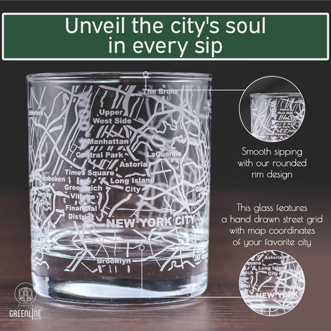 Greenline Goods close-up of etched New York map reveals fine craftsmanship.