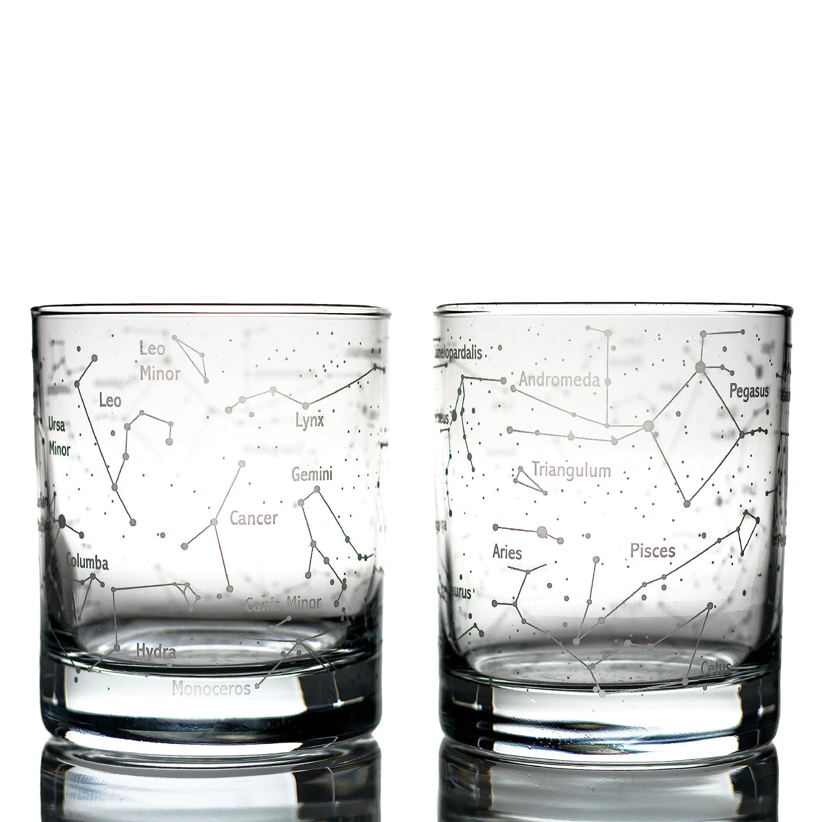 Greenline Goods whiskey glass with Orion constellation etched around the bowl for stylish stargazing