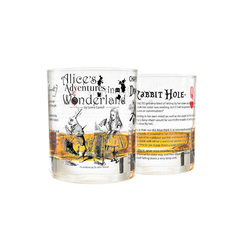 Greenline Goods whiskey glass featuring Alice at the tea party, perfect for elegant gatherings.