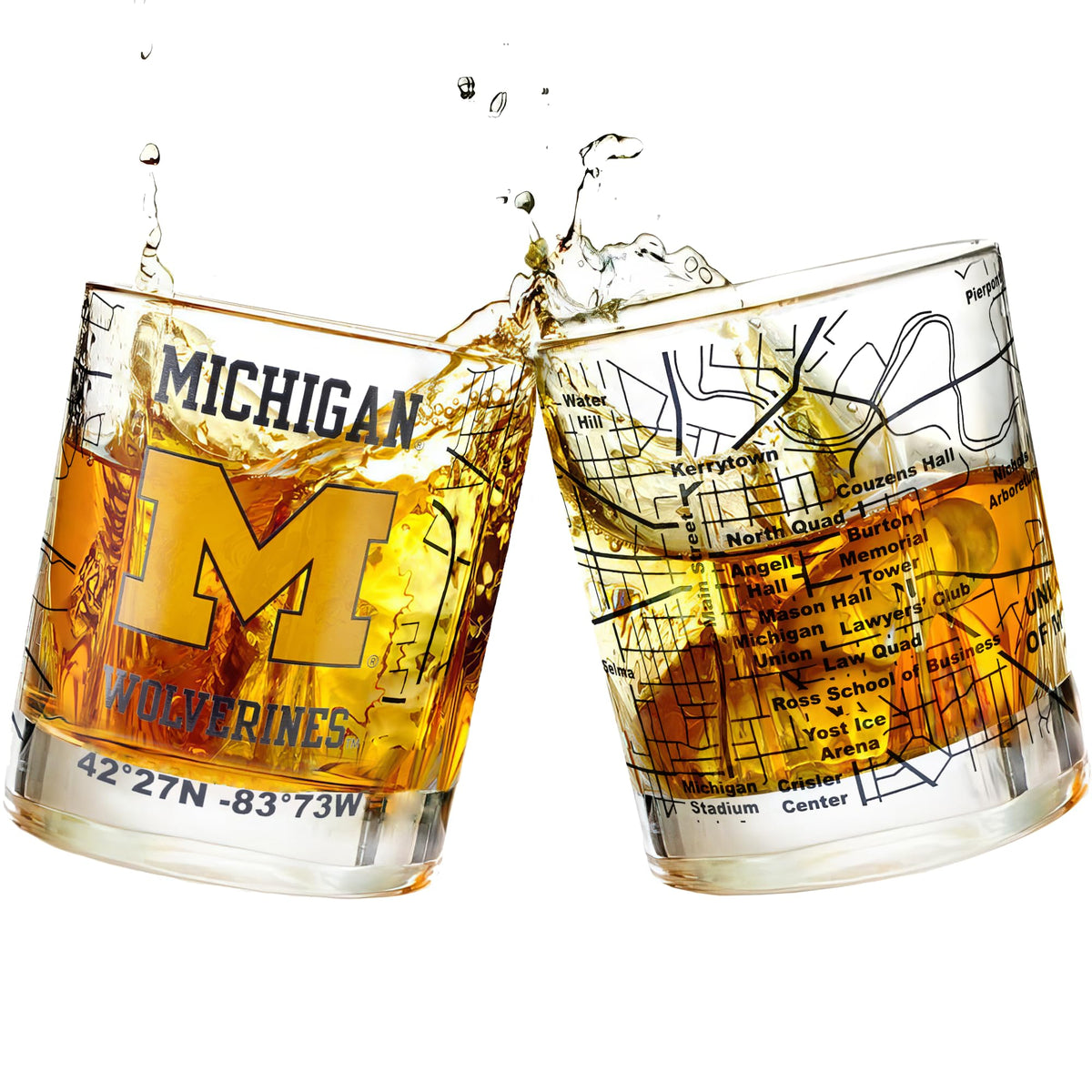 Greenline Goods Wolverines glasses logo map—perfect for game-night bourbon sips.