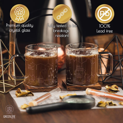 Greenline Goods wrap-around molecule etching provides a bold, conversation-starting coffee aesthetic.