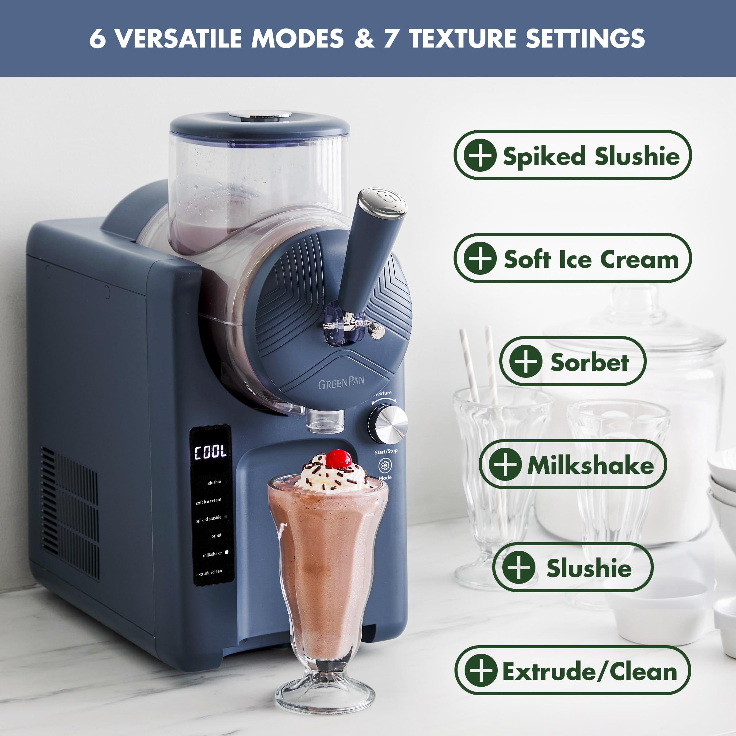 GreenPan Frost built-in chiller enables quick, quiet frozen treats.