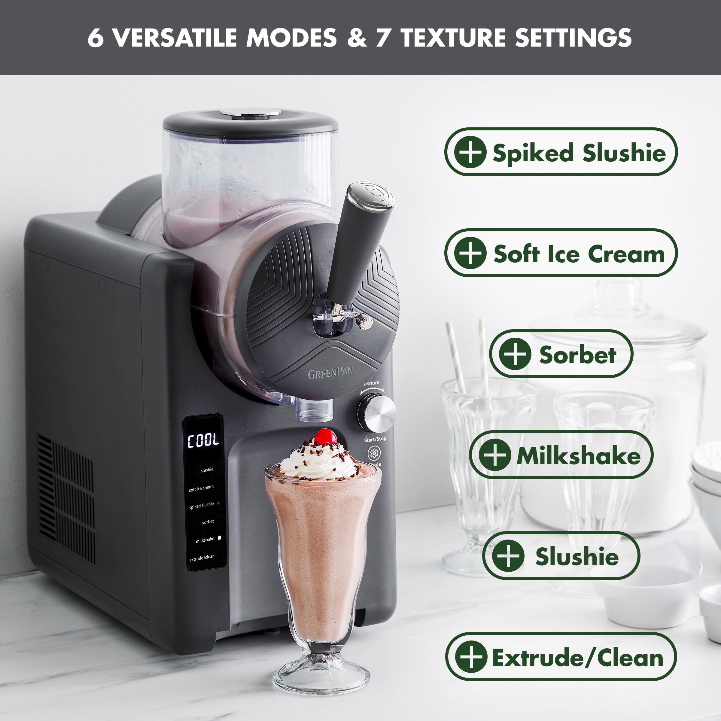 GreenPan Frost dispensing handle provides neat, controlled servings.